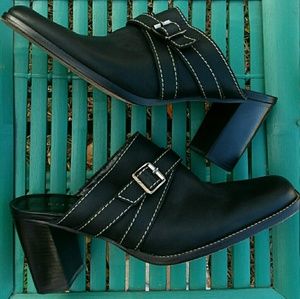 Gianni Bini Square Toe Block Heel Mules Buckle 10